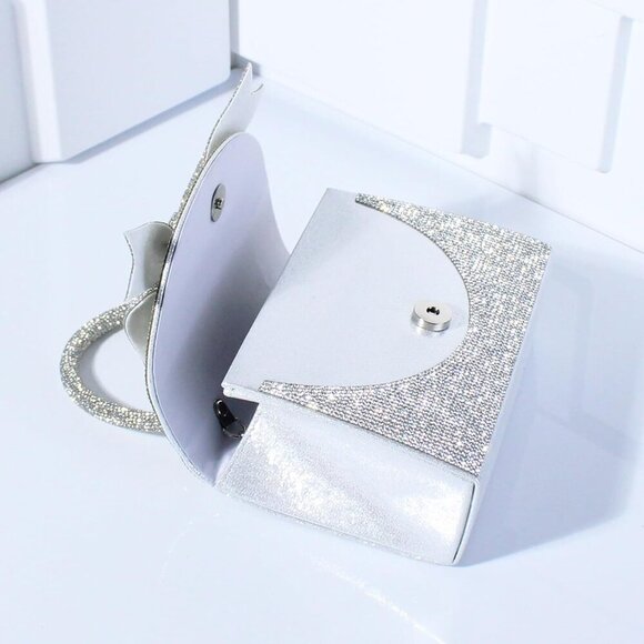 Elegant Small Tote Bag with Silver Bow & Rhinestones - Perfect for Parties - Picture 3 of 7